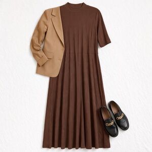 A MTL 1980 Brown Ribbed Mock Neck Maxi Dress Size 1X Plus NWT Long